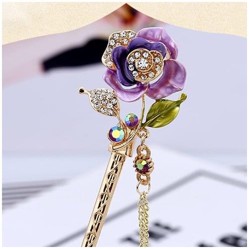 2017 Painted rose flower hair sticks hairpins accessories for women girls wedding headdress hairpin hair pins tools ornaments