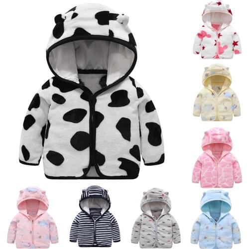 Toddler Winter Warm Hooded Coat 2021 New Kids Baby Gril Boy Cute Ear Zipper Print Thick Hooded Coat Warm Outwear Sweater