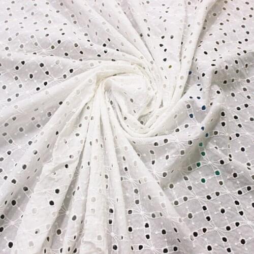 Cotton Fabric 1 yard Ivory Embroidered Combed Cloth Blouse Shirt Top Dress Sewing Material 130cm 51" Wide M4F230