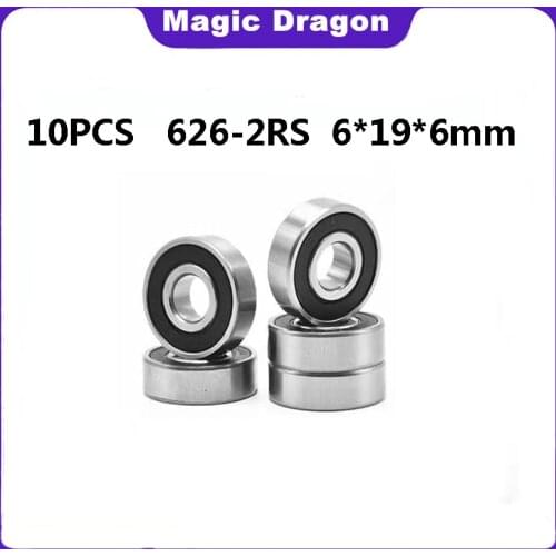 Magic Dragon 10PCS ABEC-5 626 2RS 626RS 626-2RS 626 RS 6*19*6 mm Double Rubber Seal High quality Deep Groove Ball Bearings
