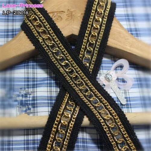 2 yards 3CM black fabric gold chain drill clothing accessories collar flower DIY handmade beading Braid lace trim fabric ZB018