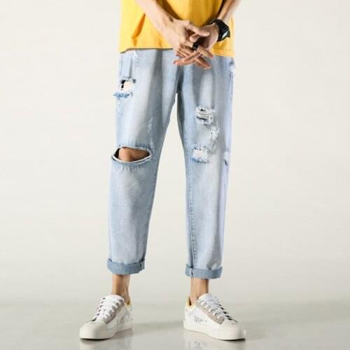 2021 Fashion New Mens Denim Jeans Boys Hole Street Casual Holes Ankle-Length Harem Male Beggar pants Trousers Japanese
