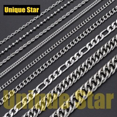 3pcs/lot DIY Jewelry Making Basic Chains Wholesale 100% Stainless Steel Hip Hop Foxtail Figaro Miami Cuban Rope Necklace Chain