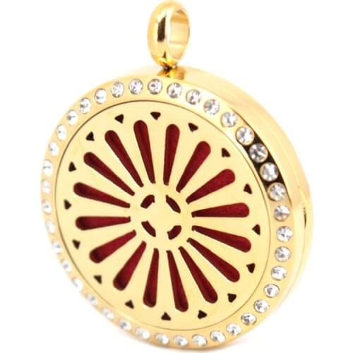 30mm Lotus root crystal gold Aromatherapy Essential Oil Surgical Stainless Steel Perfume Diffuser Locket Necklace Pendant