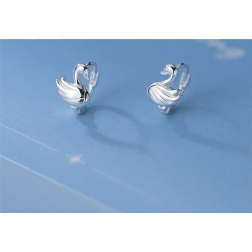 925 Sterling Silver Glossy Little Swan Clip Earrings Non Piercing Cartilage Temperament Silver Ear Jewelry For Women Anniversary