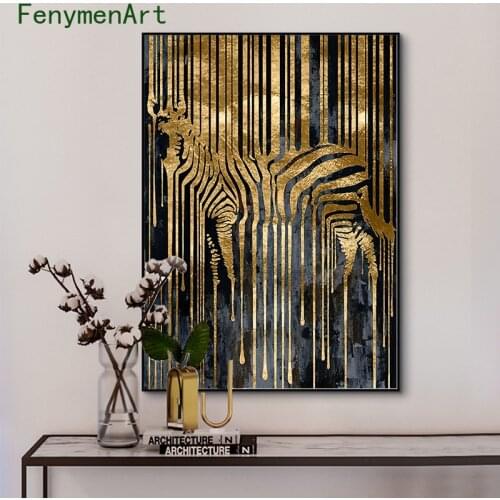 Abstract Gold Foil Horse Canvas Painting Zebra Animals Poster And Prints Modern Style Pictures For Living Room Decor
