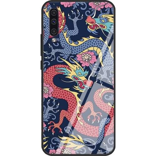 Dragons Red Blue Teal Yellow Pattern Case For Samsung A72 A71 A51 A31 A40 A50 A70 A20e A21S A12 A32 A52 Tempered Glass Cover