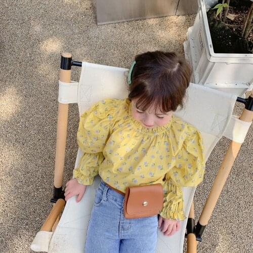 Childrens wear a Korean girls' small floral shirt 2021 autumn childrens stand collar French shirt kids clothes