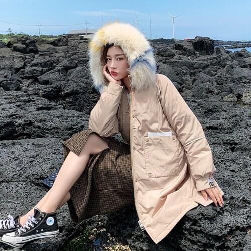 Long Winter Jacket For Womens Hooded Big Fur Collar Down Parkas Womens Long Warm Thick Down Cotton Coats Female Casual Overcoat