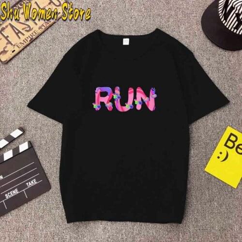Cotton run Letter Print Tshirt Streetwear Summer Oversized T Shirt Women Harajuku Short Sleeves Tops Tee Hip Hop Tshirt