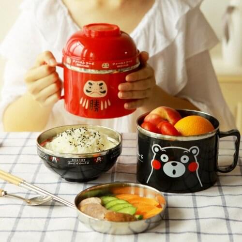 Heropie Cartoon Stainless Steel Bowl Instant Noodle With Lid Handle Food Container Rice Lunch Box 0E
