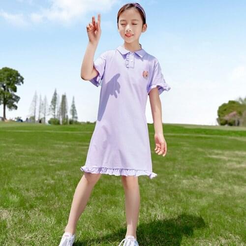 2021 New Girls Cotton Dress Ruffles Patchwork Short Sleeve Kids Summer T Shirt Dresses Clothes Teenager Children Clothing 4-17 Y