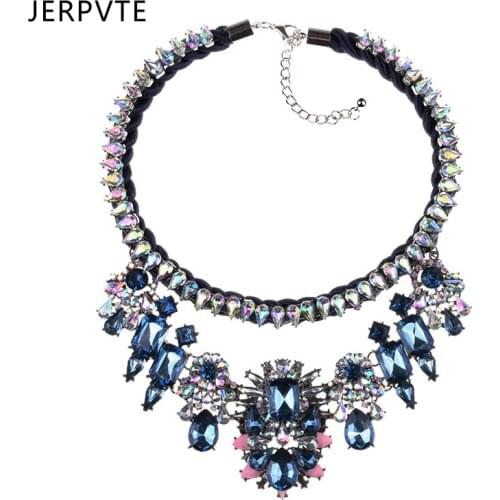Fashion Jewelry Shourouk Blue Crystal Flower Choker Statement Necklaces Layered Handmade Custom Necklace For Women