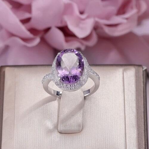 Rings For Women Fine Jewelry S925 Sterling Silver 14*10mm Amethyst 100% Natural Oval Purple Gemstone Adjustable Ring R-AM004