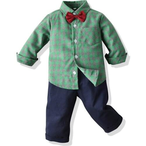 Spring Autumn Children Clothing Set 2019 New Fashion Baby Boys Plaid Tie shirt+Pants 2pcs Clothes Casual Kids Boys Outfits Suit
