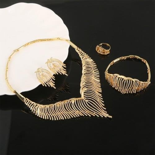 Gold Color Ethiopian White Stone Angel Wing Animal Feather Women Charm Jewelry Set