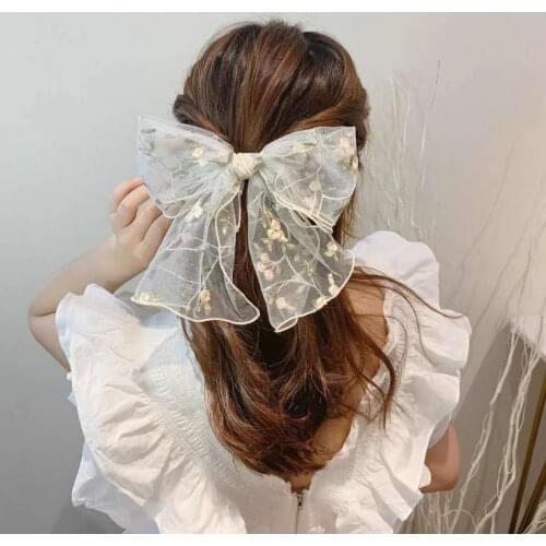 Korean Yarn Bow Hairpins Sweet Flower Fabric Chiffon Large Bows Handmade Bowknot Hair Pin Clips Women Hair Accessories for Girls