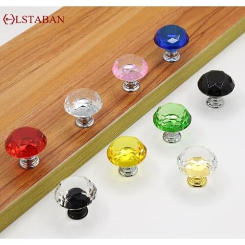 Single Hole Round 30mm Transparent Crystal Glass Imitation Diamond Handle Drawer Zinc Alloy Cabinet Wardrobe Handle Accessories
