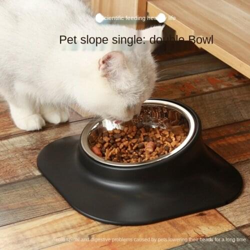 Stainless Steel Cat Bowl Non Slip Puppy Base Cat Food Drinking Water Feeder Tilt Neck Protection Dish Pet Bowl 200/400ML