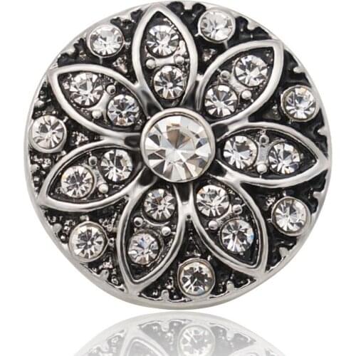 Fashion beauty Elegant Round Rhinestone Crystal Flower 20MM metal snap buttons charms fit DIY 18mm snap jewelry wholesale KZ3309