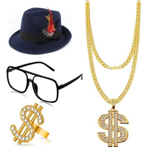 1920s Mens Accessories Costume Accessories Set 5 Gangster Set Hat Suspenders Bow Tie Black Red Gray HAT