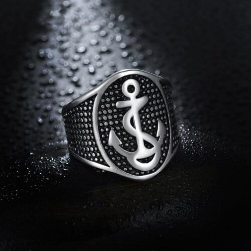 New Anchor Chain Snakeskin Ring For Mens Stainless Steel Punk Rock Biker Rings Men Jewelry Vintage Black Silver Color Ring