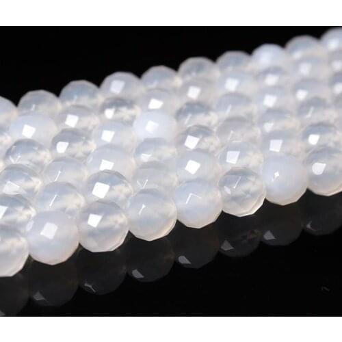 4 6 8 10mm Natural 64Faceted White Agate Onyx Stone Round Fine Gemstone Loose Beads for Necklace Bracelet DIY Jewelry Making
