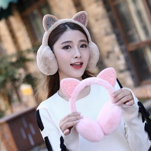 Brand New 2020 Fashion Women Girl Fur Winter Ear Warmer Earmuffs Cat Ear Muffs Earlap Glitter Sequin Earmuffs Headband Newest