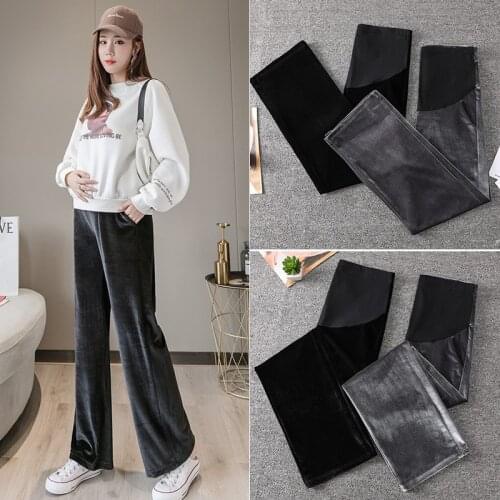 New Pregnant Women Pants Trousers Autumn And Winter Clothes Maternity Clothes Fashion Wide Leg Pants Thickening Plus Velvet