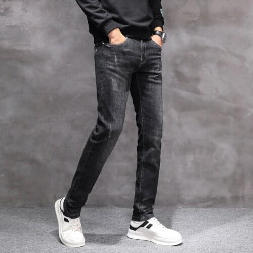Spring and Autumn new mens clothes stretch contracted black grey jeans young fashion small straight tube trousers man