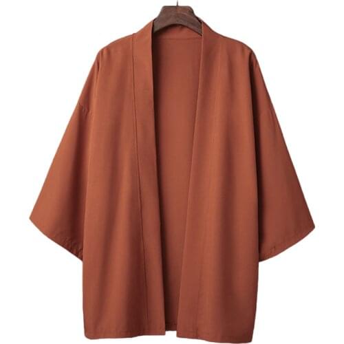 Geskeey Fashion Summer 14 Plain Color Coat Japanese Kimono Cardigan Haori Yukata Obi For Woman and Man Loose Thin Outer Garment