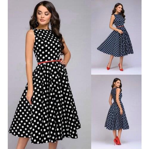 2021 A-Line Chiffon Women Summer Dress Vintage Rockabilly Dress Robe Femme Sundress Vestidos Plus Size Polka Dot Party Dress