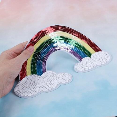 Rainbow Sequin Embroidery Iron On Patches Elk Deer Christmas Santa SnowmanApplique Fabric Sticker Badge For Clothe Sewing Tool