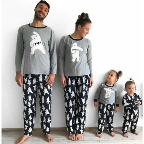 Christmas Casual Family Matching Pajamas Set Women Men Baby Kids Bear Print Sleepwear Nightwear Autumn Winter Clothes