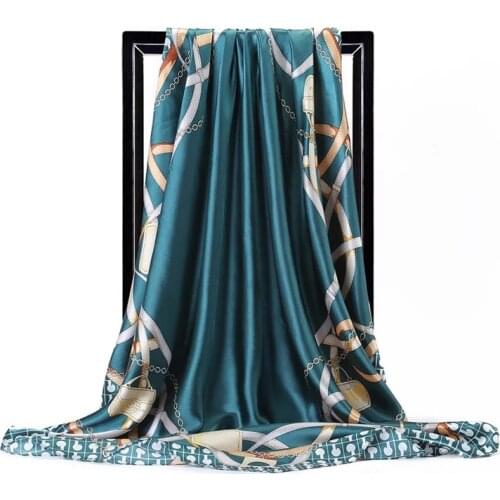 Scarves Women Twil Hair Neck Square Silk Scarf Office Ladies Shawl Bandanna 90X90CM Muslim Hijab Handkerchief Muffler Foulard