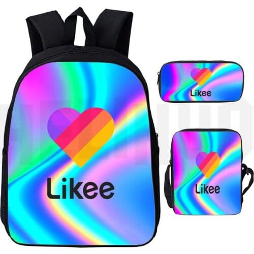 Likee Bag 3pcs/set Casual Likee Video App 3D Print Zipper Backpack Pencil Case Bagpack Bookbag Likee Schoolbag Russia Type