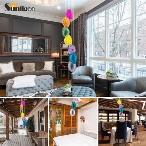 Sunligoo New 1x Colorful Natural Agate Slices Wind Chimes Home Garden Decor Windchime Living Room Agate Stone Hanging Ornament