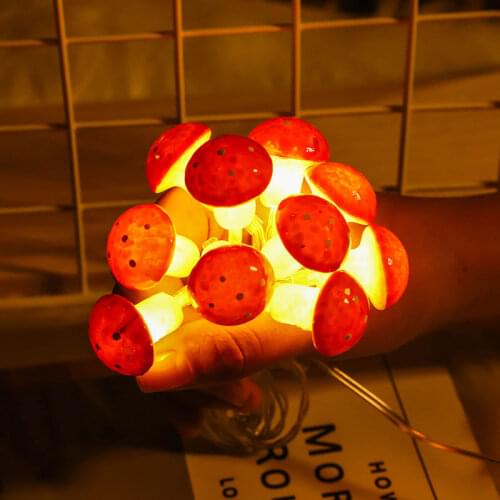 20LED Red Mushroom Led String Lights for Christmas Girls Room Home Decoration Led Lights Outdoor Decor Cristmas Decoration