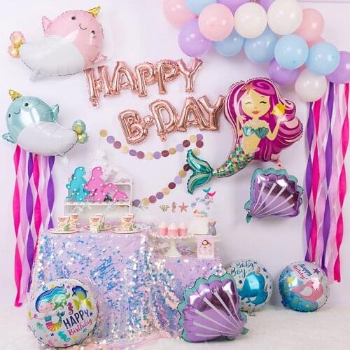Under The Sea Party Decorations Mermaid Balloon Birthday Party Disposable Tableware Kit Under the Sea Girl First Birthday Supply