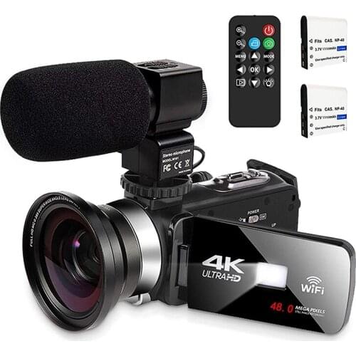 Video Camera with Microphone 4K Camcorder Digital Video Recorder YouTube Vlogging WiFi Camera 48.0MP Webcam for Live