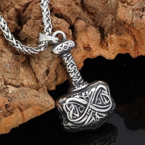 Viking 316L Stainless steel Mjolnir Thor Hammer Amulet Pendant Necklace