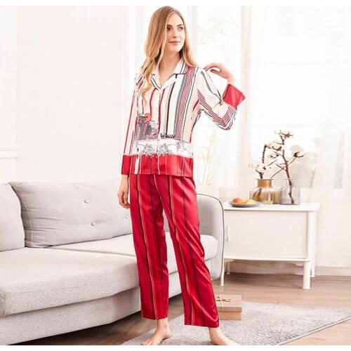 High-End Fashion Imitation Silk Womens Pajamas Ice Silk Soft Ladies Home Service Suit