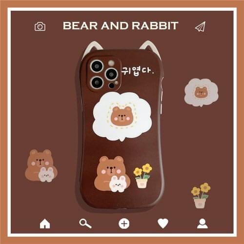 Cartoon Bear Lens Protection IMD Phone Case for iPhone 12Pro Max 11 7 8 Plus X XR XS MAX Cat ears Phone Protective Cover