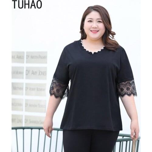 TUHAO Blusas Mujer De Moda Summer Womens Tops and Blouses Half Sleeve Black Blouse Lace Shirt Women Casual Shirts Clothes WM21