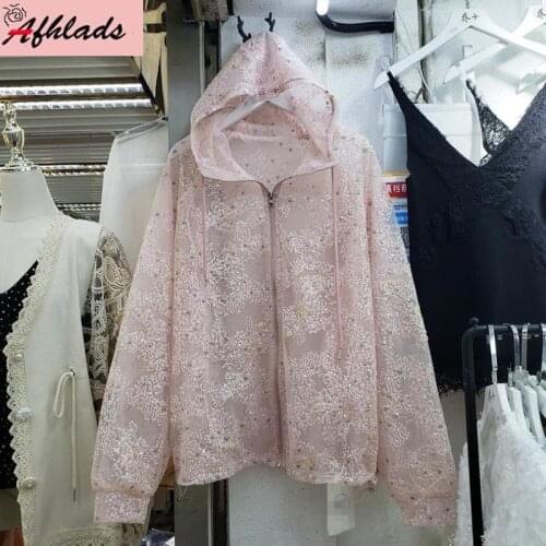 Summer New Fashion Sequins Flare Long Sleeve Hooded Loose Oversized Outerwear Beach Holiday Plus Size Women Jacket Coats