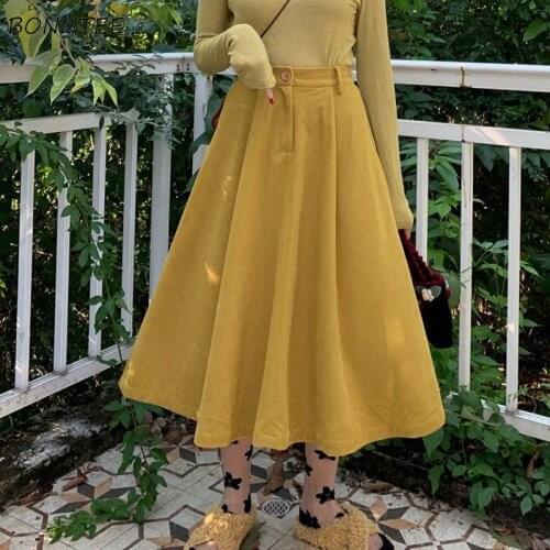 Women Skirts Solid Button Loose A-line Simple Corduroy Korean Version Autumn All-match Elegant Casual High Waist Temperament New