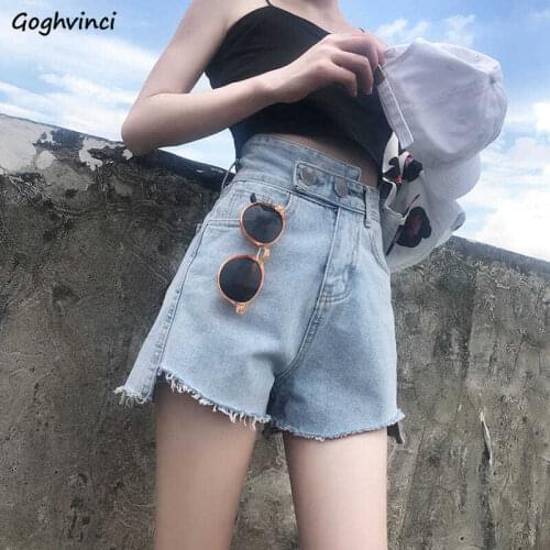 Shorts Women Summer Denim Buttons High-waisted Fur-line All-match Tassel Womens Irregular Leisure Streetwear Korean-style Chic