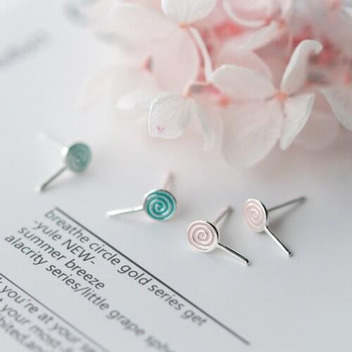 MloveAcc 925 Sterling Silver Pink Candy Lollipop Stud Earrings for Women Ear Stud Jewelry Sweet Girls Gift