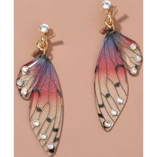 2020 Korean Fashion Exquisite Colourful Butterfly Alloy Long Wings Crystal Earrings Pendant Ladies Earrings Jewelry