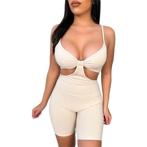 2021 Fashion Sexy Skinny Playsuit Women Sleeveless V Neck Hollow Out Romper Streetwear Fitness Sport Jumpsuit Summer Sportswear